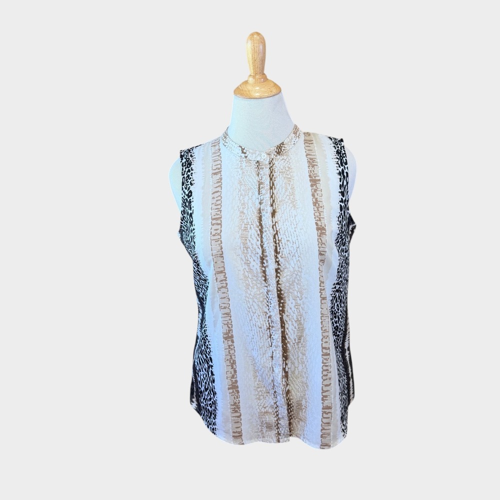 Apt. 9 Mixed Animal Print Sleeveless Blouse Tan Black Petite Large PL